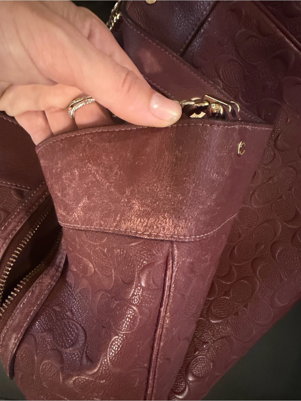 Coach Burgundy Lexy Shoulder Bag With Debossed C Logos (F48338) - Picture 13 of 15